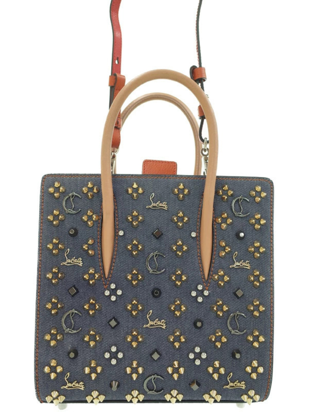 Christian Louboutin Loubinthesky Denim Paloma Tote spikes crystals Blue